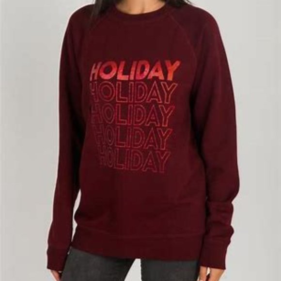 Brunette The Label Sweaters - Brunette The Label Holiday Classic Crew Neck Sweatshirt Burgundy Size S/M